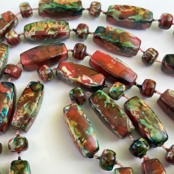 Vintage Long Strand Faux Oxidized Bead Necklace - Picture 1 of 7